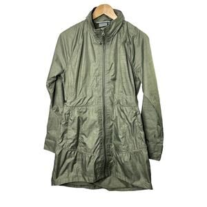 Athleta City Chic Water Resistant Long Windbreaker Jacket Green Size Medium
